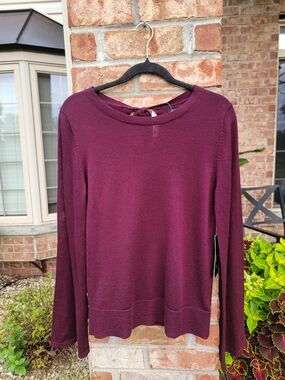 Nanette Lepore Plum Crewneck Long Bell Sleeve Sweater